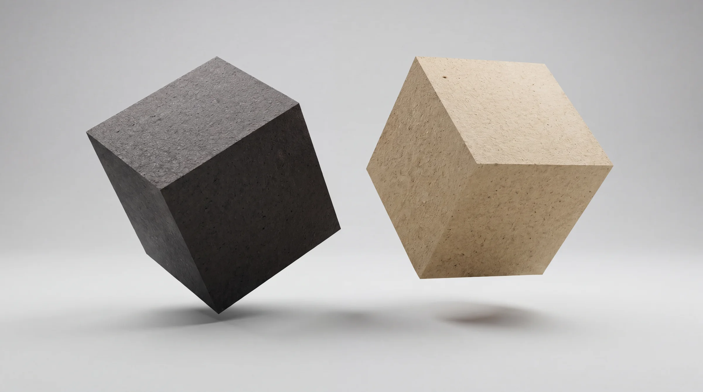 Two floating cubes in the speaker's stone-like surface, one charcoal and one sand-coloured