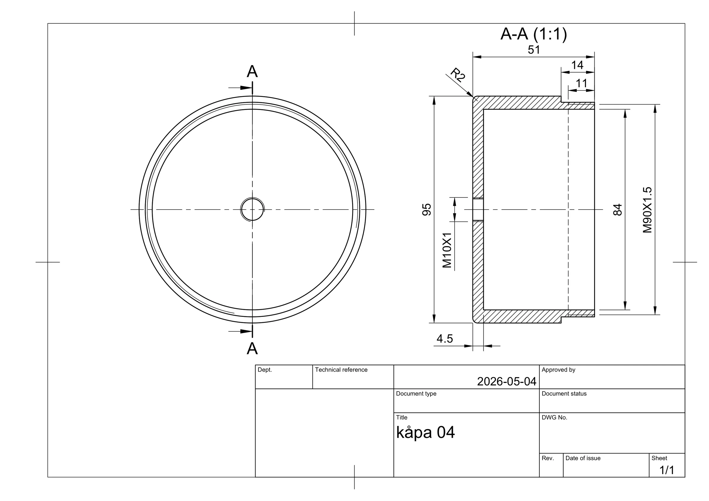 Top cap with M90 × 1.5 thread