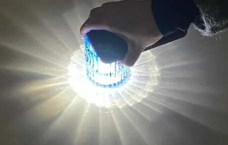 The ribbed glass breaks the light into rays
