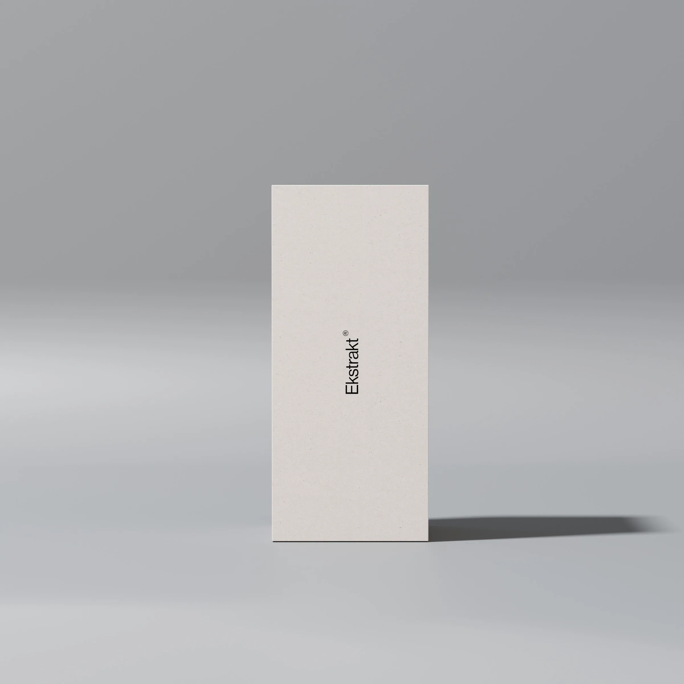 Tall box with the wordmark upright in black
