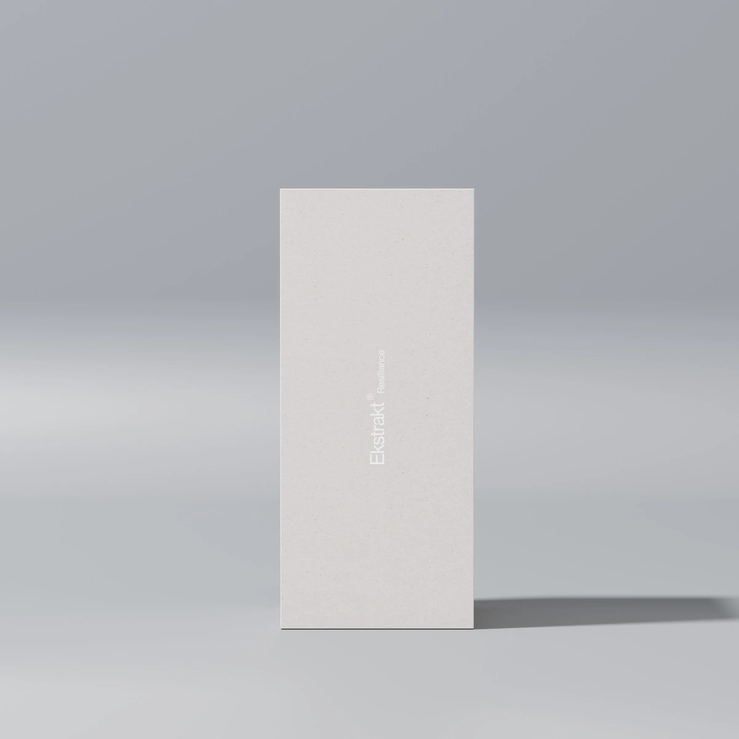 Tall box with the wordmark and product name upright in white