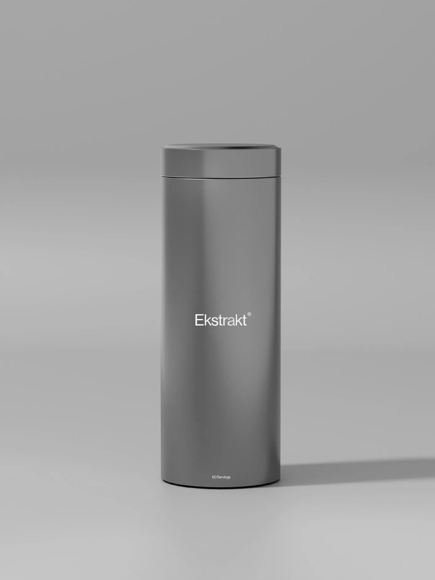 Grey tin with only the wordmark