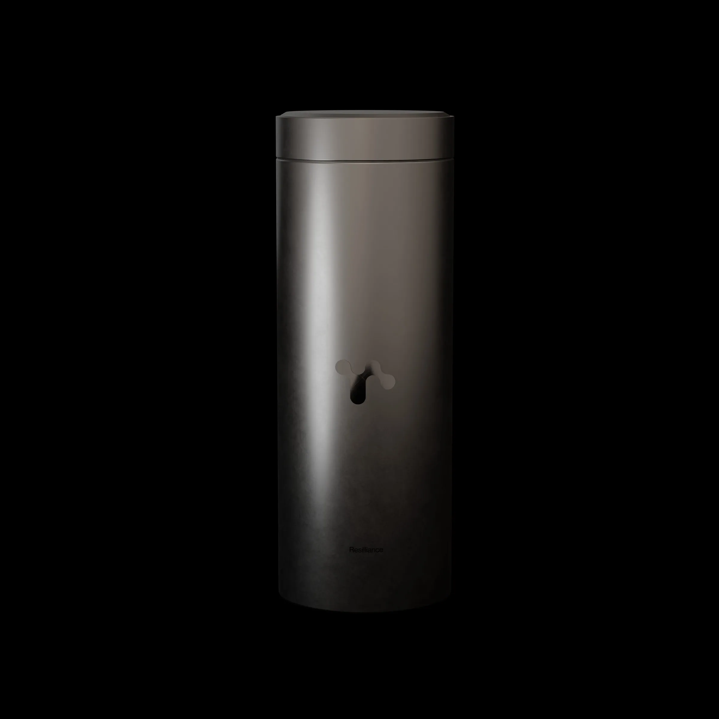 A dark tin with a warmer tone, lit from the side against black