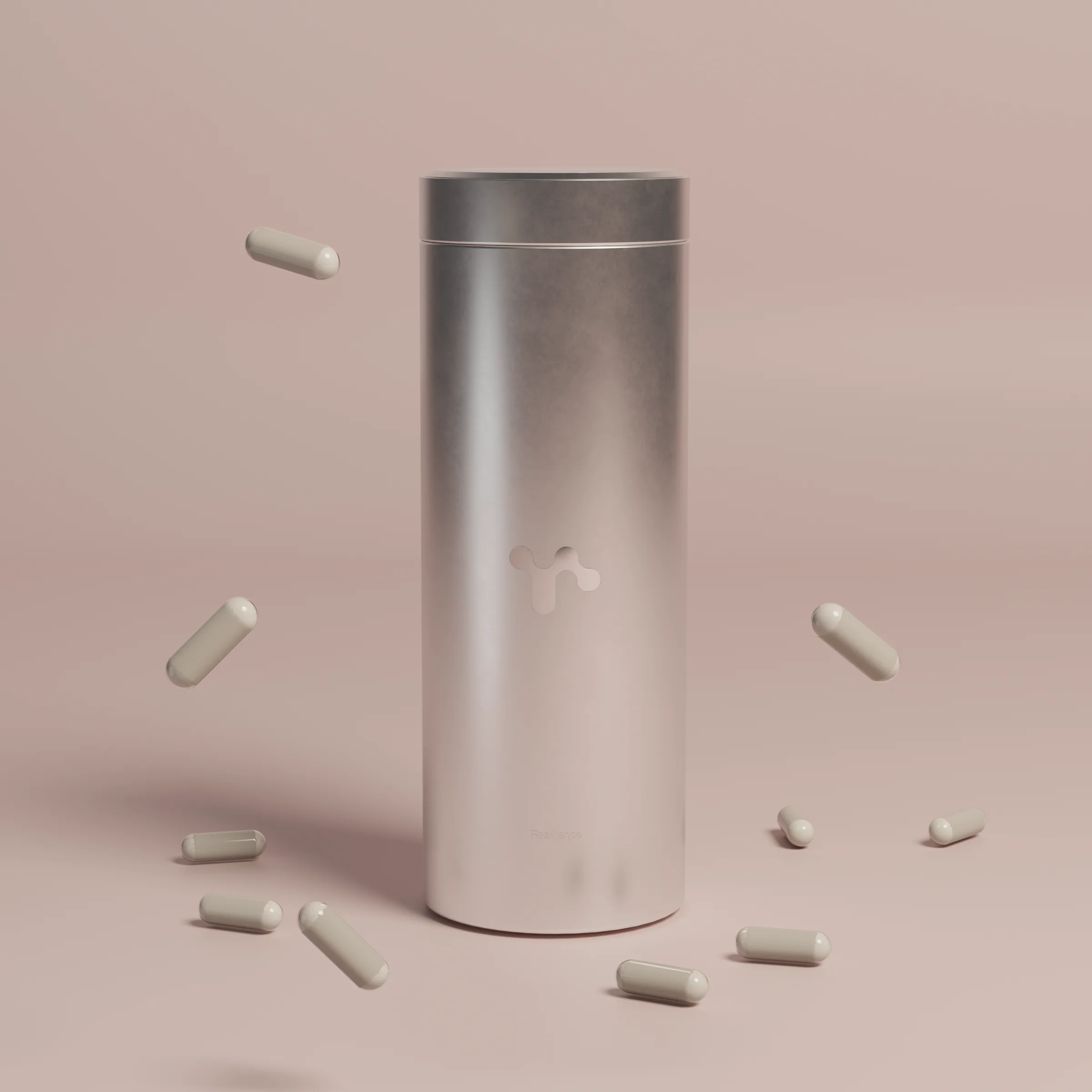 The tin and capsules on a rose background