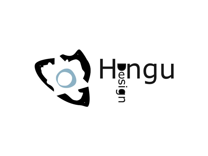 A torn ring around a blue circle, with Hengu Design written in two directions