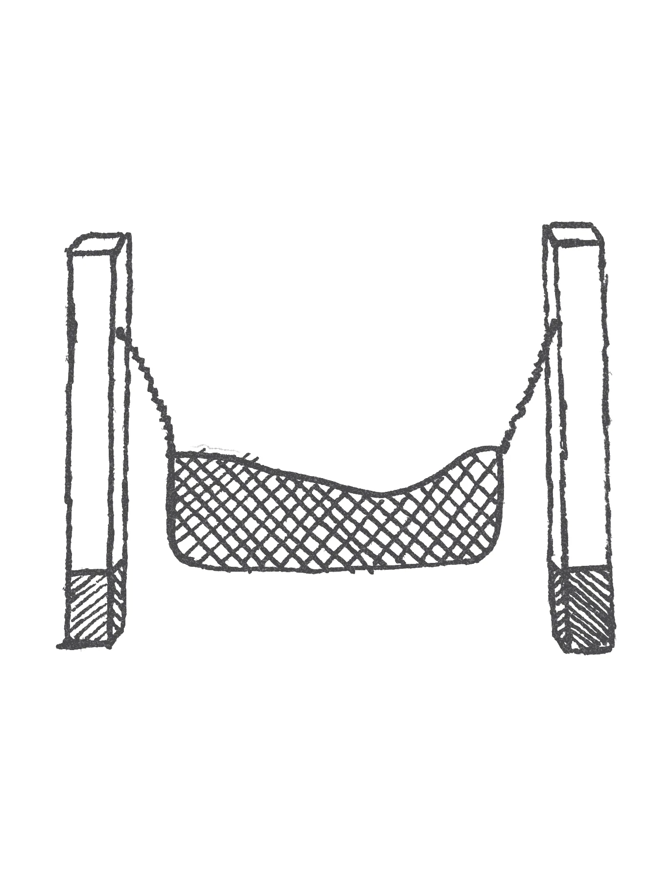 Ink sketch of a net hammock hanging between two posts